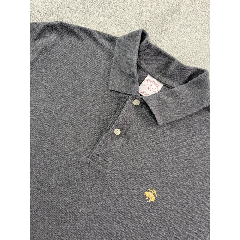 Brooks Brothers 346 Mens Polo Shirt Gray Cotton Pique Short Sleeve Logo Size M
